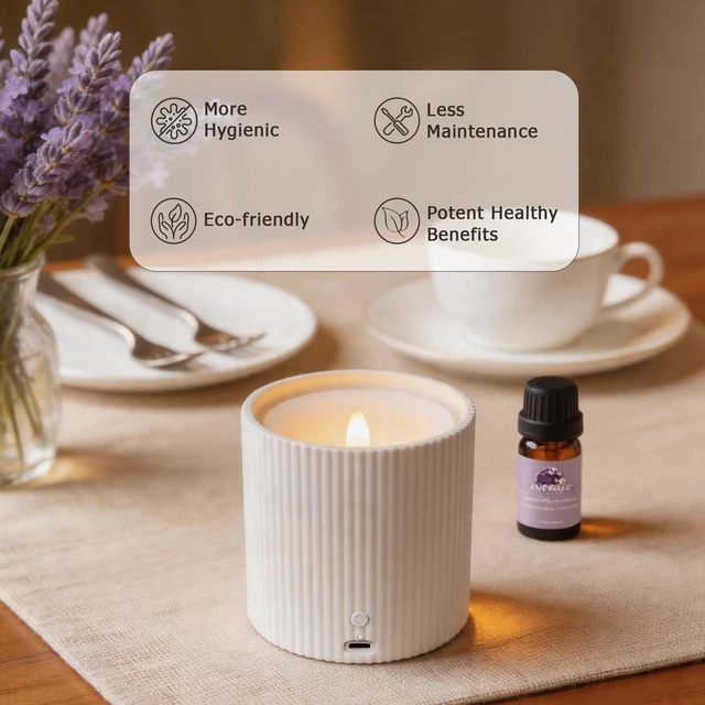 Alt view image 5 of 7 - NO-Battery LED Candle Waterless Diffuser and 3D Wick and Realistic Flame Candle,2 in 1 Flameless Candle Diffuser,Waterless Essential Oil Diffuser with 12PCS Cotton Pads(Only Connect USB Line Use)