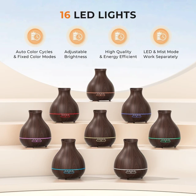 Alt view image 6 of 7 - Aromatherapy Essential Oil Diffuser, 550ml Ultrasonic Fragrant Oil Large Room Humidifier, Diffusers for Home with Timer and Waterless Auto-Off, 7 Color LED Lights,Cool Mist Humidifiers