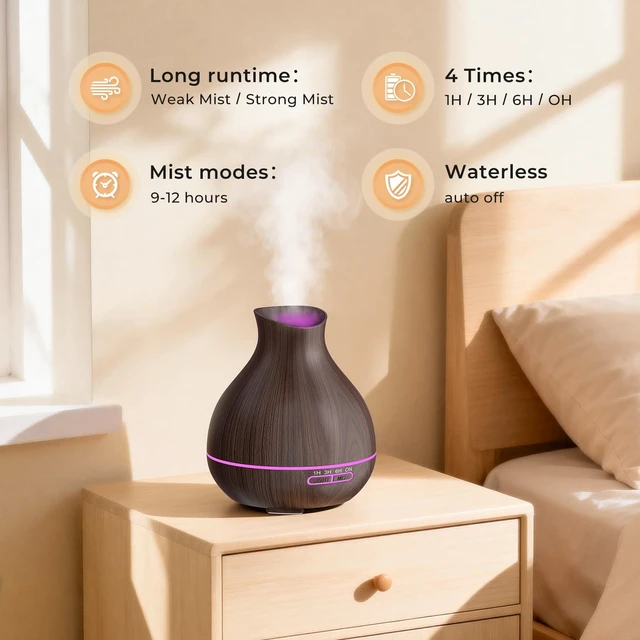 Alt view image 5 of 7 - Aromatherapy Essential Oil Diffuser, 550ml Ultrasonic Fragrant Oil Large Room Humidifier, Diffusers for Home with Timer and Waterless Auto-Off, 7 Color LED Lights,Cool Mist Humidifiers