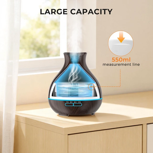 Alt view image 7 of 7 - Aromatherapy Essential Oil Diffuser, 550ml Ultrasonic Fragrant Oil Large Room Humidifier, Diffusers for Home with Timer and Waterless Auto-Off, 7 Color LED Lights,Cool Mist Humidifiers