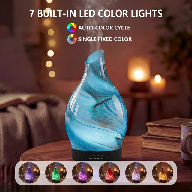 Alt view image 2 of 6 - Aromatherapy Diffuser Essential Oil Diffuser - Glass Diffuser Ultrasonic Aroma Diffuser 150ml Scented Oil Diffuser with Auto-Off Protection & 7 Colors Night Light for Home Office Decor&Gift