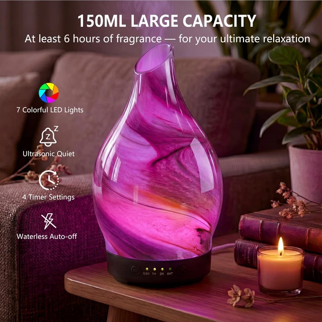 Alt view image 3 of 6 - Aromatherapy Diffuser Essential Oil Diffuser - Glass Diffuser Ultrasonic Aroma Diffuser 150ml Scented Oil Diffuser with Auto-Off Protection & 7 Colors Night Light for Home Office Decor&Gift