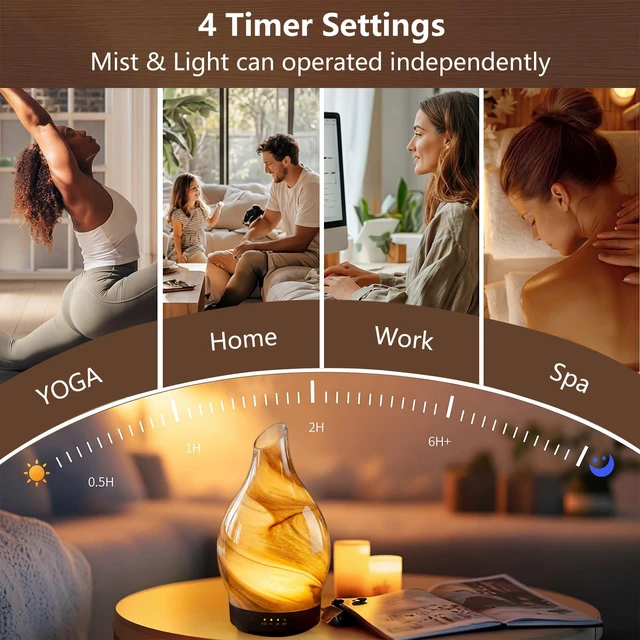 Alt view image 4 of 6 - Aromatherapy Diffuser Essential Oil Diffuser - Glass Diffuser Ultrasonic Aroma Diffuser 150ml Scented Oil Diffuser with Auto-Off Protection & 7 Colors Night Light for Home Office Decor&Gift