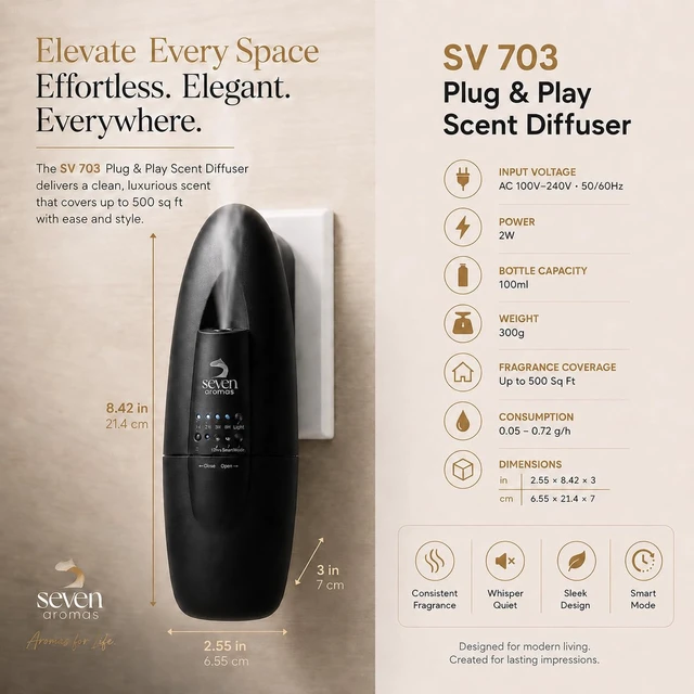 Alt view image 3 of 7 - SV703 Black Plug-in Waterless Scent Diffuser, Black, 500 Sq Ft | Compact plug-in cold-air scent diffusion covers up to 500 sq ft for bedrooms, bathrooms, offices, and small spaces.