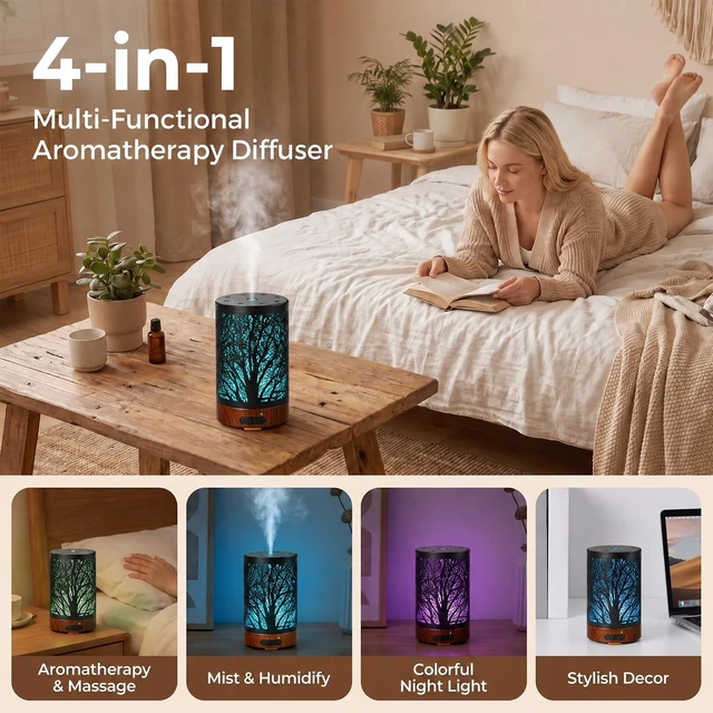 Alt view image 6 of 6 - Essential Oil Diffuser for Home Fragrance & Aromatherapy | 150ml Metal Ultrasonic Cool Mist Diffuser,7 Night Lights, Waterless Auto-Off, Quiet Diffuser for Bedroom, Gifts for Women