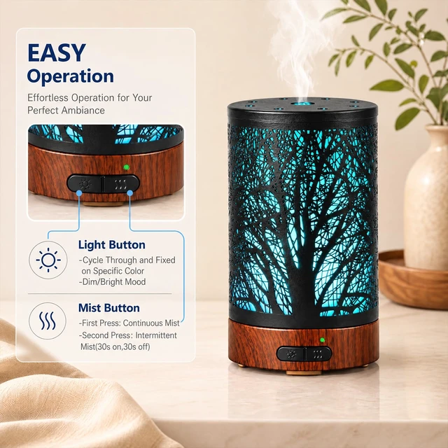 Alt view image 4 of 6 - Essential Oil Diffuser for Home Fragrance & Aromatherapy | 150ml Metal Ultrasonic Cool Mist Diffuser,7 Night Lights, Waterless Auto-Off, Quiet Diffuser for Bedroom, Gifts for Women