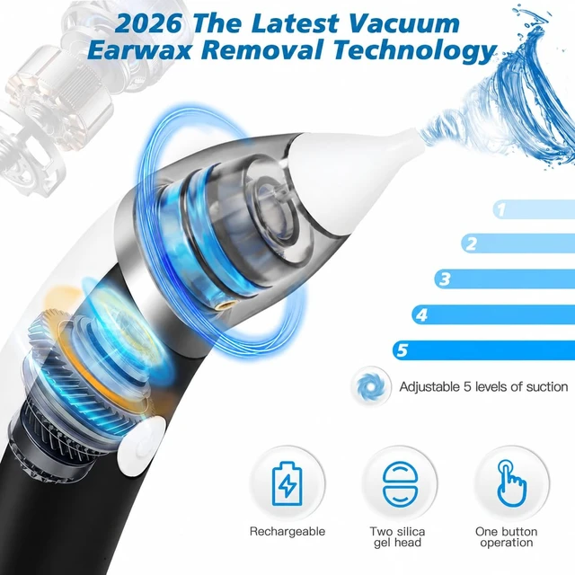 Alt view image 2 of 7 - Ear Vacuum Ear Wax Removal Kit with 5 Levels Strong Suction, Reusable Electric Ear Suction Vacuum Tool for Adults and Kids (Black)