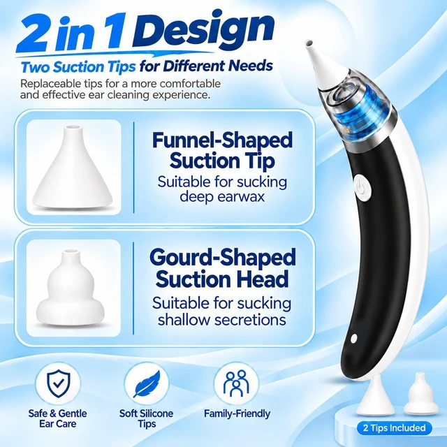 Alt view image 6 of 7 - Ear Vacuum Ear Wax Removal Kit with 5 Levels Strong Suction, Reusable Electric Ear Suction Vacuum Tool for Adults and Kids (Black)
