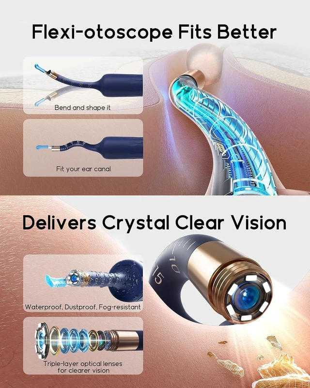 Alt view image 3 of 7 - D39R Ear Wax Removal: Ear Camera with Storage Case&Painless Tweezers | FSA/HSA Flexible IP67 HD Camera Fits Curved Ear Canals,12 Earwax Removal Tips, Anti-Insert Guard& 3-Piece ENT Home Check Kits