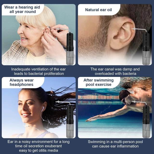 Alt view image 5 of 7 - Ear Wax Removal, Electric Ear Irrigation Flushing System, Water Powered Ear Cleaner with 4 Pressure Modes, 6 Reusable Replacement Tips, Safe and Effective Ear Cleaning Tool for Adults (Black)