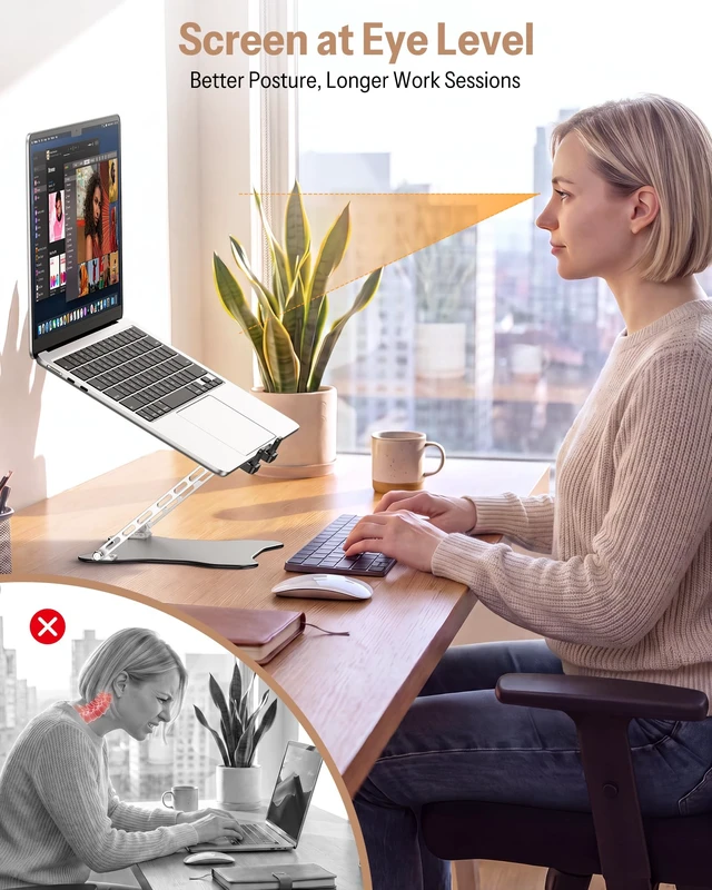 Alt view image 4 of 7 - Portable Laptop Stand, Ultra-Slim Height Adjustable Laptop Riser | Non-Slip Silicone Pads, Ventilated Laptop Holder, Compatible with10-15.6" MacBook/Dell/HP, Fits Travel & Office