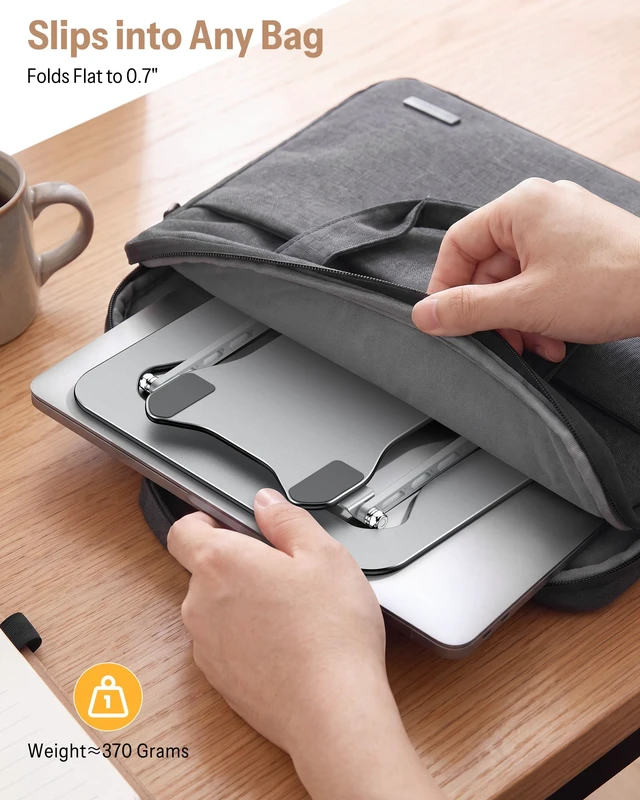 Alt view image 2 of 7 - Portable Laptop Stand, Ultra-Slim Height Adjustable Laptop Riser | Non-Slip Silicone Pads, Ventilated Laptop Holder, Compatible with10-15.6" MacBook/Dell/HP, Fits Travel & Office