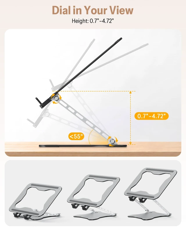 Alt view image 3 of 7 - Portable Laptop Stand, Ultra-Slim Height Adjustable Laptop Riser | Non-Slip Silicone Pads, Ventilated Laptop Holder, Compatible with10-15.6" MacBook/Dell/HP, Fits Travel & Office