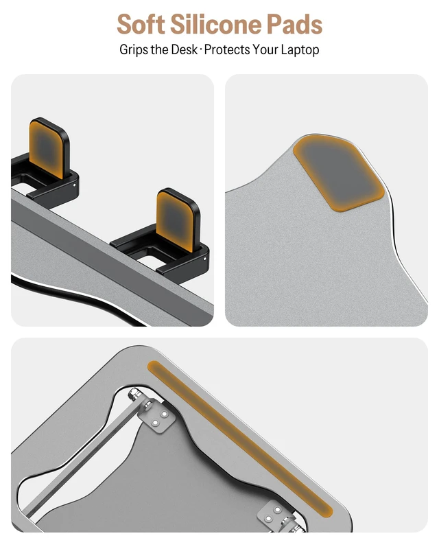 Alt view image 6 of 7 - Portable Laptop Stand, Ultra-Slim Height Adjustable Laptop Riser | Non-Slip Silicone Pads, Ventilated Laptop Holder, Compatible with10-15.6" MacBook/Dell/HP, Fits Travel & Office