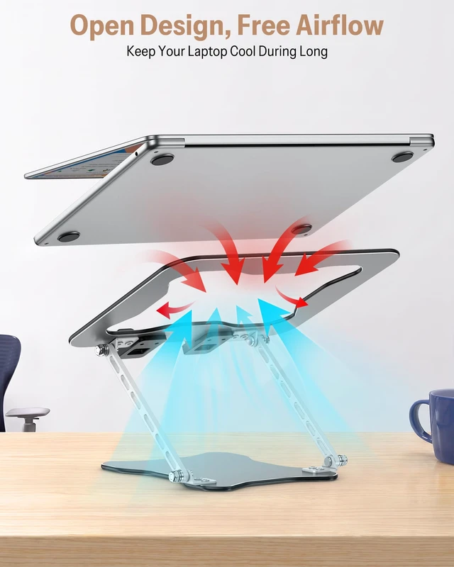 Alt view image 7 of 7 - Portable Laptop Stand, Ultra-Slim Height Adjustable Laptop Riser | Non-Slip Silicone Pads, Ventilated Laptop Holder, Compatible with10-15.6" MacBook/Dell/HP, Fits Travel & Office