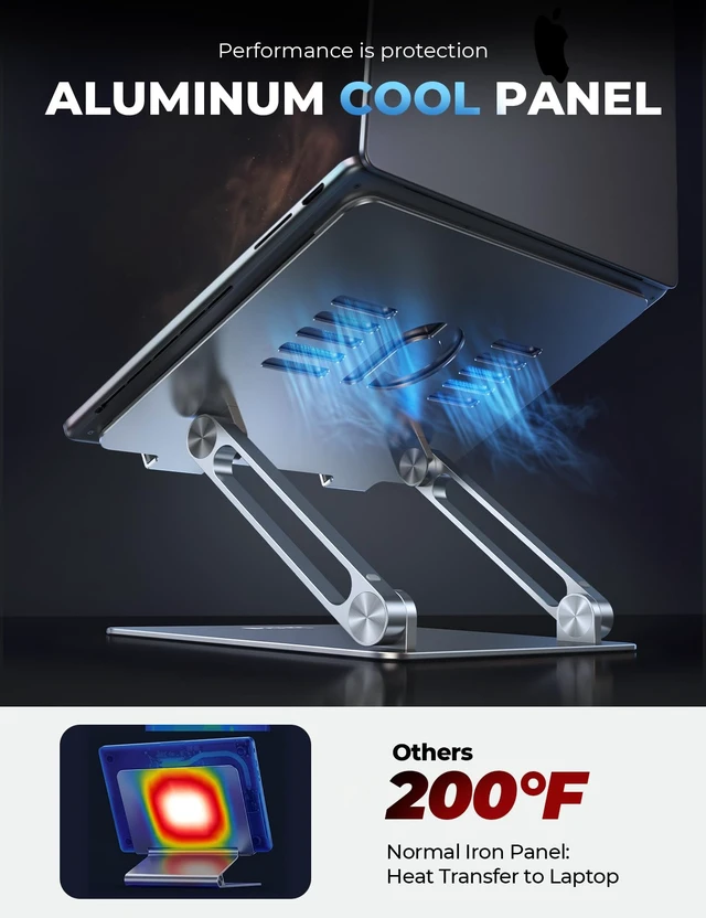 Alt view image 5 of 7 - Aluminum Laptop Stand for Desk for MacBook Air Pro Neo 10-17.3'' | Adjustable Computer Stand, Ergonomic Laptop Riser, Foldable Portable Notebook Holder fits Dell HP Lenovo Office Home College