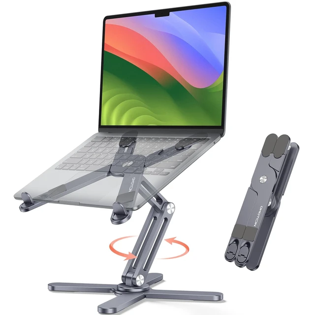 Main image of 360° Rotating Laptop Stand Riser Foldable for Desk, Space Grey | Aluminium Aolly, Tool-free Adjustable Height Angles, Collaborative Work, Easy Storage, Fits 11"-17" MacBook Pro/Air, Dell, HP