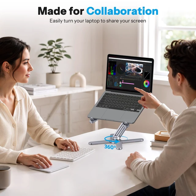 Alt view image 3 of 7 - 360° Rotating Laptop Stand Riser Foldable for Desk, Space Grey | Aluminium Aolly, Tool-free Adjustable Height Angles, Collaborative Work, Easy Storage, Fits 11"-17" MacBook Pro/Air, Dell, HP