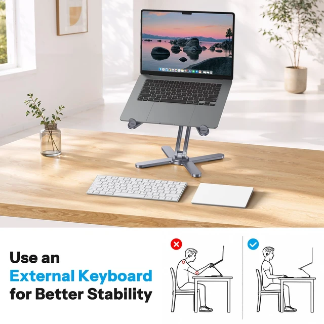 Alt view image 4 of 7 - 360° Rotating Laptop Stand Riser Foldable for Desk, Space Grey | Aluminium Aolly, Tool-free Adjustable Height Angles, Collaborative Work, Easy Storage, Fits 11"-17" MacBook Pro/Air, Dell, HP