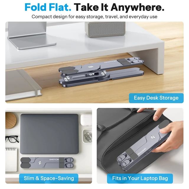 Alt view image 5 of 7 - 360° Rotating Laptop Stand Riser Foldable for Desk, Space Grey | Aluminium Aolly, Tool-free Adjustable Height Angles, Collaborative Work, Easy Storage, Fits 11"-17" MacBook Pro/Air, Dell, HP