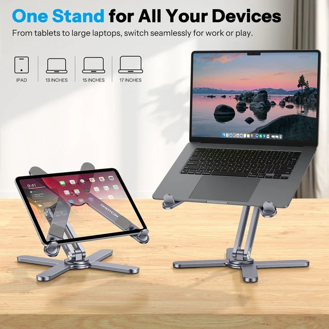 Alt view image 6 of 7 - 360° Rotating Laptop Stand Riser Foldable for Desk, Space Grey | Aluminium Aolly, Tool-free Adjustable Height Angles, Collaborative Work, Easy Storage, Fits 11"-17" MacBook Pro/Air, Dell, HP