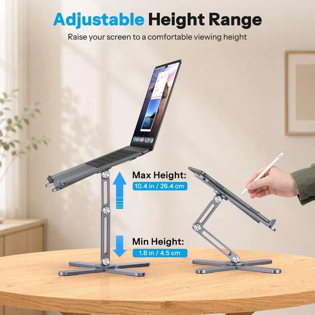 Alt view image 7 of 7 - 360° Rotating Laptop Stand Riser Foldable for Desk, Space Grey | Aluminium Aolly, Tool-free Adjustable Height Angles, Collaborative Work, Easy Storage, Fits 11"-17" MacBook Pro/Air, Dell, HP