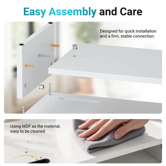 Alt view image 6 of 7 - Wooden Monitor Stand Riser for Desk, 2-Tier Computer Monitor Stand | 66 lbs Desk Shelf Organizer with Storage, Laptop & Printer Stand with Phone Holder and Cable Management, White, 16.5 Inch