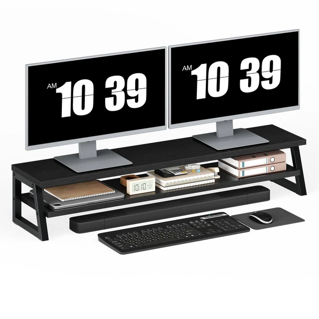 Main image of 2-Tier Dual Monitor Stand Riser, 39 Inch Large Computer Monitor Stand for 2 Monitors, Computer Monitor Riser, Desk Shelf Organizer for Office Desk, Accessories, Black BB122CJ01