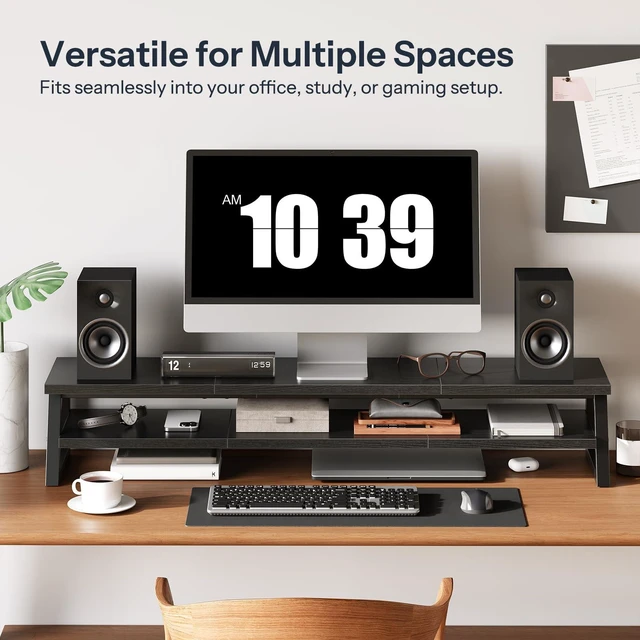 Alt view image 6 of 7 - 2-Tier Dual Monitor Stand Riser, 39 Inch Large Computer Monitor Stand for 2 Monitors, Computer Monitor Riser, Desk Shelf Organizer for Office Desk, Accessories, Black BB122CJ01