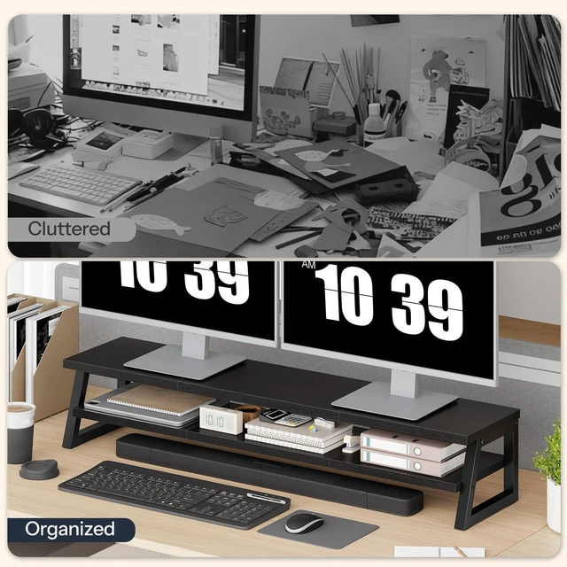 Alt view image 7 of 7 - 2-Tier Dual Monitor Stand Riser, 39 Inch Large Computer Monitor Stand for 2 Monitors, Computer Monitor Riser, Desk Shelf Organizer for Office Desk, Accessories, Black BB122CJ01