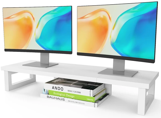 Main image of Dual Monitor Stand Riser, Wood and Steel Monitor Stand Riser, Computer Monitor Stand for 2 Monitors, Multi-Purpose Desktop Storage Stand for Computer,Laptop,Printer,TV