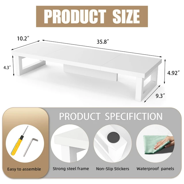 Alt view image 7 of 7 - Dual Monitor Stand Riser, Wood and Steel Monitor Stand Riser, Computer Monitor Stand for 2 Monitors, Multi-Purpose Desktop Storage Stand for Computer,Laptop,Printer,TV