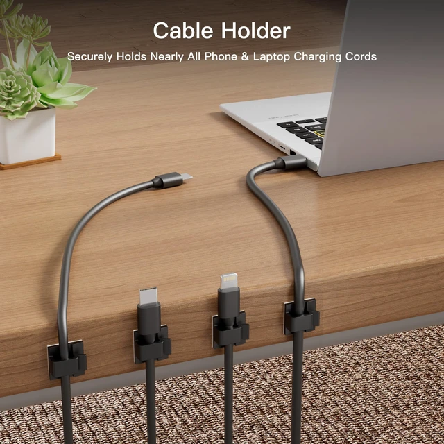 Alt view image 3 of 7 - 30 Pcs Small Black Adhesive Cable Clips for Cord Management Under Desk Nightstand Phone PC Charger Plug Speaker TV Cord Holder Keeper Hook Wall Wire Organizer Car Dash Cam Ethernet Christmas Light