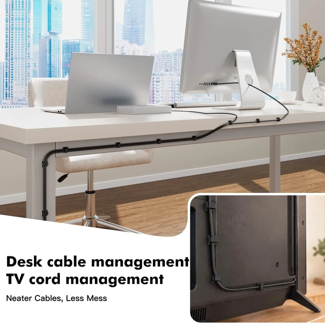 Alt view image 4 of 7 - 30 Pcs Small Black Adhesive Cable Clips for Cord Management Under Desk Nightstand Phone PC Charger Plug Speaker TV Cord Holder Keeper Hook Wall Wire Organizer Car Dash Cam Ethernet Christmas Light