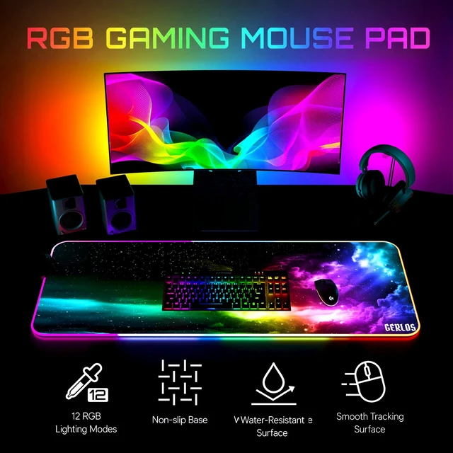 Alt view image 2 of 7 - RGB Gaming Mouse Pad, Large LED Mouse Pad for Gamer, 31.5" x 11.8" | Extended Size Design, Superior Micro-Weave Cloth, Non-Slip Rubber Base, Durable Stitched Edges, Water-Resistant Coating