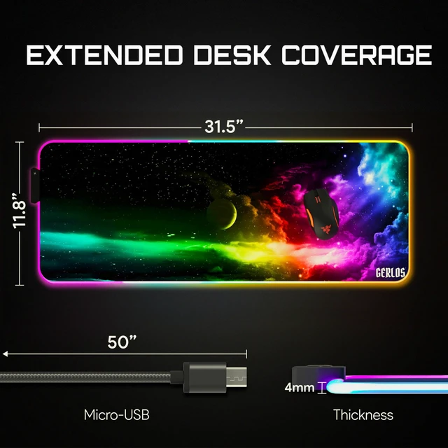 Alt view image 3 of 7 - RGB Gaming Mouse Pad, Large LED Mouse Pad for Gamer, 31.5" x 11.8" | Extended Size Design, Superior Micro-Weave Cloth, Non-Slip Rubber Base, Durable Stitched Edges, Water-Resistant Coating