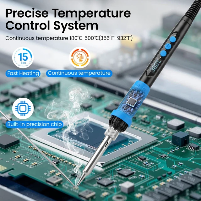Alt view image 3 of 7 - 100W Portable LCD Electronic Soldering Iron, Heats up in 15 seconds | A complete soldering iron kit suitable for beginners and professional electronic users for circuit board repair and soldering