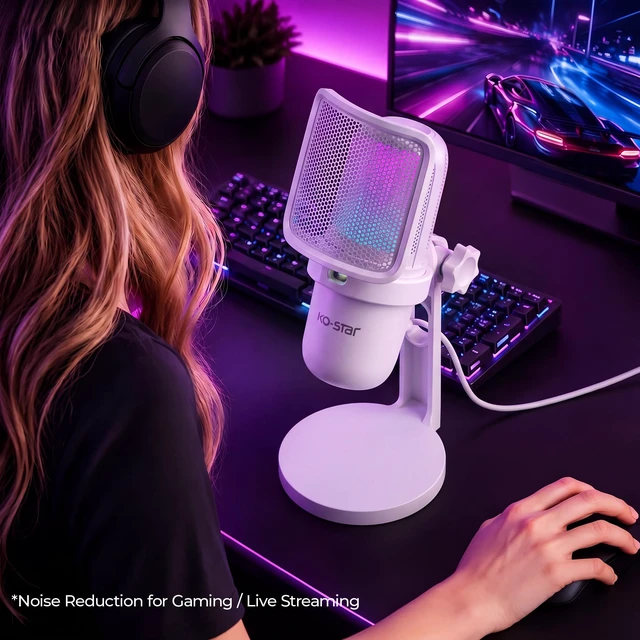 Alt view image 4 of 7 - USB Condenser Microphone, Gaming Mic for PC/PS5 Podcast Streaming | White, RGB, Plug & Play, Noise Reduction, Pop Filter, Quick Mute, Shock Mount, for PC/PS5 Discord Twitch ASMR YouTube Record