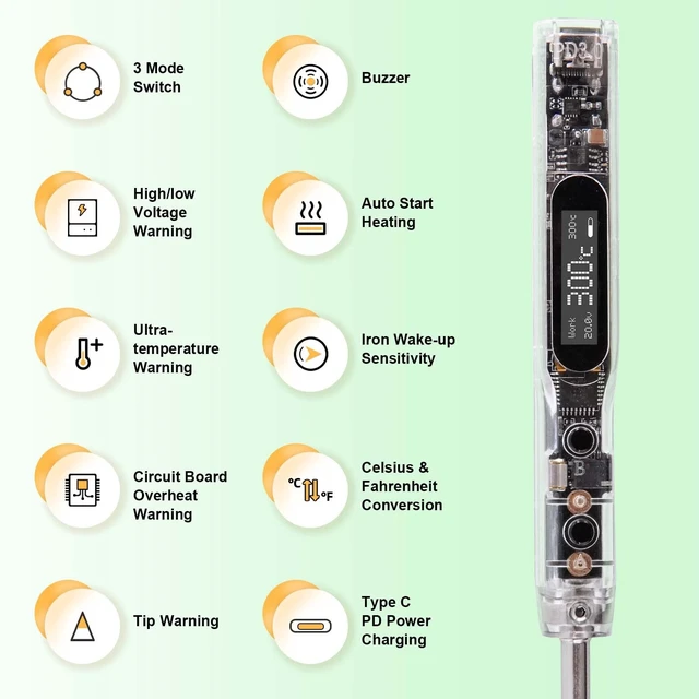 Alt view image 2 of 7 - SI012 Soldering Iron, 68W Electric Soldering Iron Kit Adjustable Temperature 212°F-842°F, 8S Fast Heating, Digital OLED, Auto Sleep, 19V Power Adapter, 2 Soldering Tips Portable Welding Tool