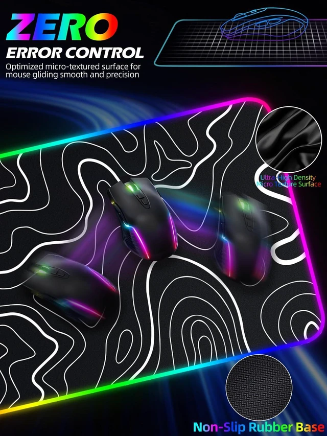 Alt view image 5 of 7 - XXL Mouse Pad with Phone Holder - Black, RGB Desk Mat with 15W Fast Charging, LED Gaming Mousepad with 11 Light Colors, Waterproof Non-Slip Pad for Office & Home (Topographic)