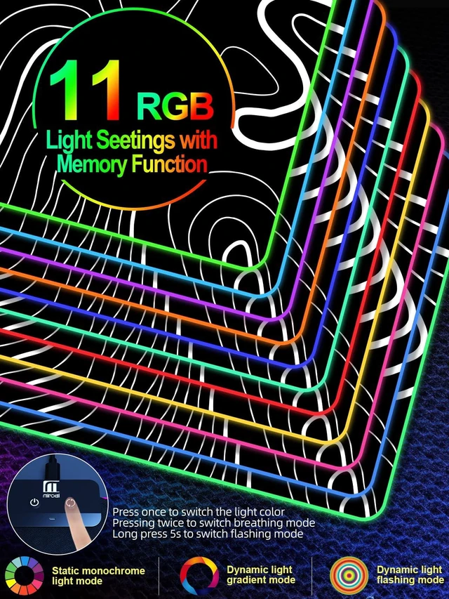 Alt view image 4 of 7 - XXL Mouse Pad with Phone Holder - Black, RGB Desk Mat with 15W Fast Charging, LED Gaming Mousepad with 11 Light Colors, Waterproof Non-Slip Pad for Office & Home (Topographic)