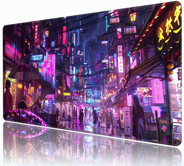 Main image of Mouse Pad,XXL 35.4"x15.7" Big Gaming Mousepad,Japanese Streets Large Extended Mouse Mat,Non-Slip Rubber Base Waterproof with Stitched Edges for Gaming Office Home