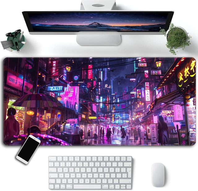 Alt view image 2 of 7 - Mouse Pad,XXL 35.4"x15.7" Big Gaming Mousepad,Japanese Streets Large Extended Mouse Mat,Non-Slip Rubber Base Waterproof with Stitched Edges for Gaming Office Home