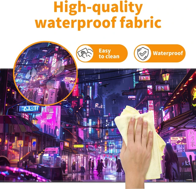 Alt view image 4 of 7 - Mouse Pad,XXL 35.4"x15.7" Big Gaming Mousepad,Japanese Streets Large Extended Mouse Mat,Non-Slip Rubber Base Waterproof with Stitched Edges for Gaming Office Home