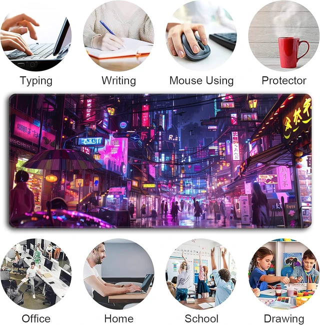 Alt view image 6 of 7 - Mouse Pad,XXL 35.4"x15.7" Big Gaming Mousepad,Japanese Streets Large Extended Mouse Mat,Non-Slip Rubber Base Waterproof with Stitched Edges for Gaming Office Home
