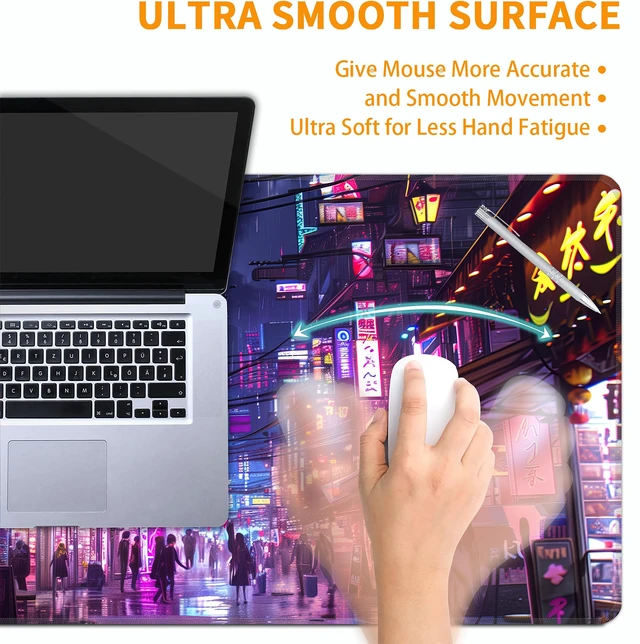 Alt view image 5 of 7 - Mouse Pad,XXL 35.4"x15.7" Big Gaming Mousepad,Japanese Streets Large Extended Mouse Mat,Non-Slip Rubber Base Waterproof with Stitched Edges for Gaming Office Home