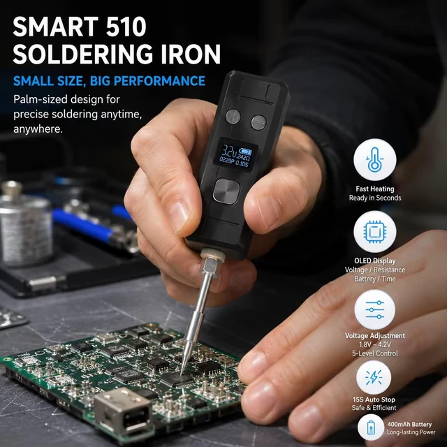 Alt view image 5 of 5 - Smart Mini Portable Soldering Iron Small | 510 connection type c port digital screen 400mah