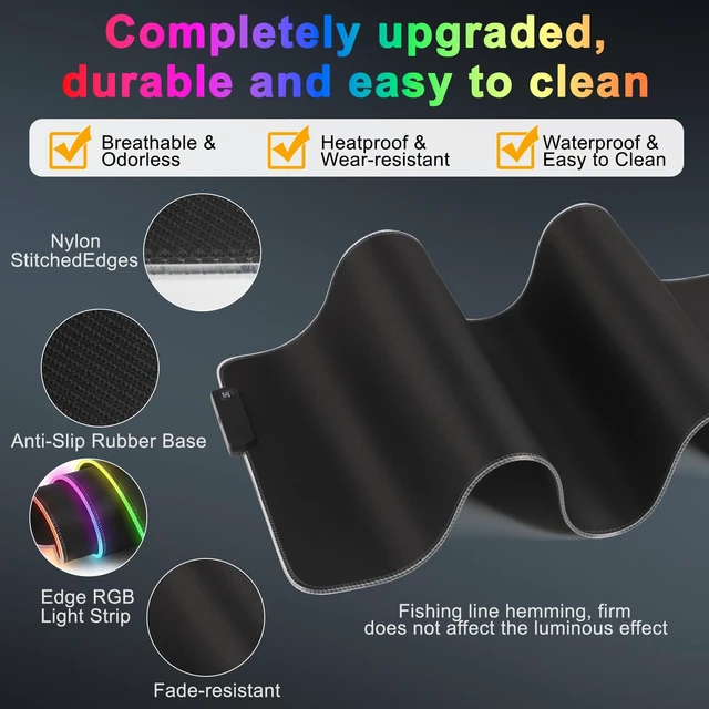 Alt view image 3 of 6 - RGB LED Gaming Mouse Pad, Desk Pad, Large Mouse Pad for Desk, Computer Mat | Mousepad, Keyboard Mat, Mouse Pads for Desk, 14 Light Modes, Gaming Mouse Pad, Computer Mats for Desktop, 31.5×11.8 Inch