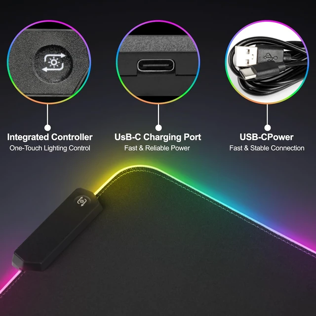 Alt view image 6 of 6 - RGB LED Gaming Mouse Pad, Desk Pad, Large Mouse Pad for Desk, Computer Mat | Mousepad, Keyboard Mat, Mouse Pads for Desk, 14 Light Modes, Gaming Mouse Pad, Computer Mats for Desktop, 31.5×11.8 Inch
