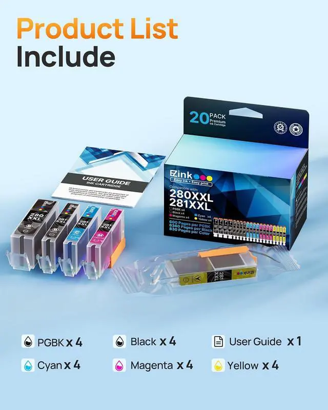 Alt view image 4 of 7 - 20 Pack 280XXL 281XXL E-Z Ink Compatible for Canon 280 281 Ink Cartridges
